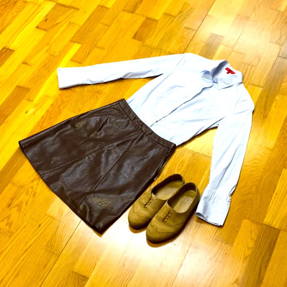 NWOT Zara A-Line Brown Leather skirt SzXS